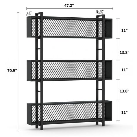 MULTIPURPOSE & FUNCTIONAL - Featuring （Matte black frame ）wood grain with a black frame and sleek shelving with wire back, the 3 cube Bookcase well match any furniture in modern and industrial styles. It can also be used as a bookshelf, room divider, and display rack, when placed in the living room, bedroom, office, den, and hallway.6-TIER SHELVES & ABUNDANT STORAGE SPACE - 47.2"L x 7.9"D. The design of three cubes spacious shelves bookcase made it is an ideal organization for all of your storag Industrial Bookcase, Bookcase Display, Large Bookcase, Industrial Bookcases, Metal Furniture Design, Etagere Bookcase, Steel Shelf, Shelf Storage, Rustic Shelves