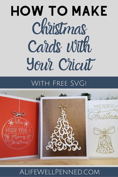 This tutorial is sure to spark your creativity! Learn how to use Cricut Foil Transfer, Cricut Pens, and Nuvo Glitter Drops to add some bling to your Christmas Cards! You can also download my FREE SVG to use as you design your own holiday cards. #Cricutchristmascardideas #Cricutchristmascards #Cricutchristmascrafts #cricutcards Foil Transfer Cricut, Cricut Christmas Cards Free Svg, Diy Christmas Cards Cricut, Cricut Pens, Cricut Christmas Cards, Cricut Foil, Make Christmas Cards, Diy Christmas Tags, Paper Projects Diy