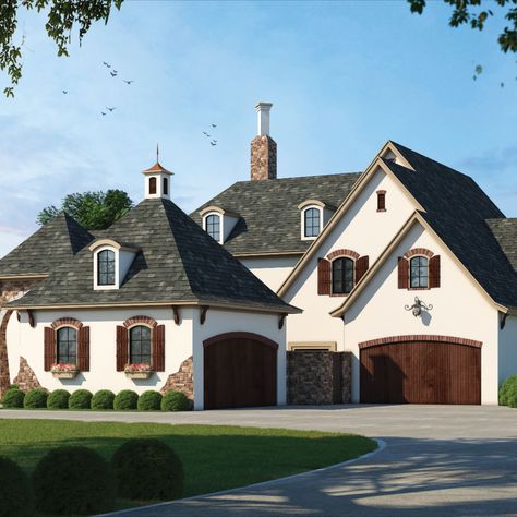 French Country two-story design, 4 bed, 5 bath, 4629 sq ft French Country Manor, French Floor, Luxury Plan, Colonial House Plans, Country Manor, French Country House Plans, European House Plans, European Style House, French Style Homes