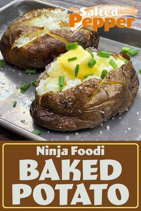 Grilled Baked Potatoes, Baked Potatoes In The Oven, Indoor Grill Recipes, Potato Baked, Potatoes In The Oven, Ninja Cooking System Recipes, Best Baked Potato, Ninja Recipes, Baked Potato Recipes