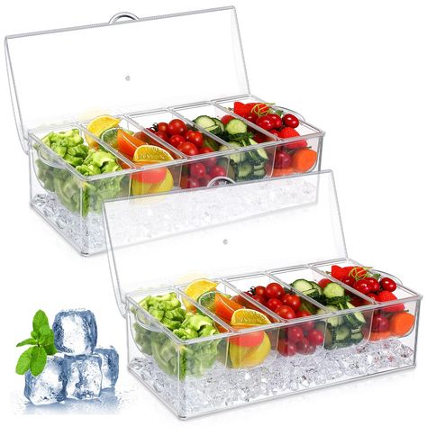 PRICES MAY VARY. Chilled Condiment Tray Ice Cooled 6 Tray Condiment Server Serving Bar Caddy 2 Pcs Fruit Juice and Liquor Pour Bottles Plastic Store and Pour Containers for Bar Supplies 12 Pcs Liquor Bottle Pourers 5 Removable Compartments Design: clear plastic salad bar containers are measured about 15.16 x 5.51 x 4.92 inches/ 38.5 x 14 x 12.5 cm, and there are 5 compartments, which are removable to easily refill condiments and ice as needed and make for simple cleaning; Please confirm the size Bar Condiment Caddy, Outdoor Party Bar, Plastic Store, Condiment Caddy, Picnic Outdoor, Cooler Food, Sandwich Bar, Bbq Picnic, Serving Bar