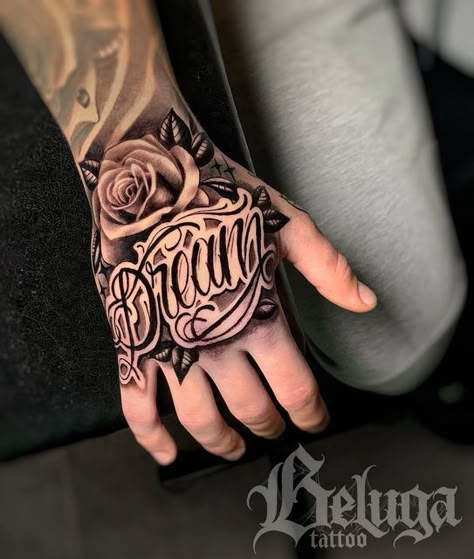 Gangsta Tattoos Hand, My Mothers Protector Tattoo, Name On Hand Tattoo Men, Hand Tattoos Man, Hand Tattoos Letters, Right Hand Tattoo Men, Best Hand Tattoos Men Unique, Hand Tattoos For Guys Men Design, Rip Hand Tattoos