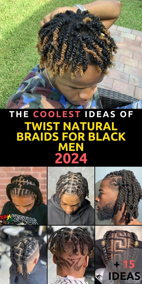 Elevate your grooming routine with 15 Creative Black Men Hairstyles: Twist, Braids, and Natural Hair Inspirations for 2024. Discover a range of stylish looks, from short twists to long braids. Whether you're rocking 4c curls or straight hair, our collection offers inspiration for every man. Embrace your natural hair texture and step into the new year with confidence and style. Men Twisted Hairstyles, Twists For Men Short Hair, Protective Styles For Natural Hair Men, Boys Twists Hairstyles Black, Short Twist Braids Hairstyles Men, Men Hair Twist Styles, Boys Twist Hairstyles, Rope Twist Men Hair, Two Strand Twists Black Men Hair