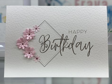 "This beautiful card is hand decorated with paper flowers and gems. The front of the card reads \"Happy Birthday,\" it is A5 in size  and printed on 300gms hammered card and supplied with a plain white envelope, blank inside for your own personal message. Postage and packing is free within the uk. Your card will be sealed in a cello bag and posted to you in a hard backed envelope, so you receive it in perfect condition. This card is made by myself, along with many others in my workshop above my Birthday Cards For Females, Happy Birthday It, Baby Congratulations Card, 70th Birthday Card, Birthday Cards For Women, Personalized Birthday Cards, Wedding Anniversary Cards, Birthday Cards Diy, Happy Birthday Card