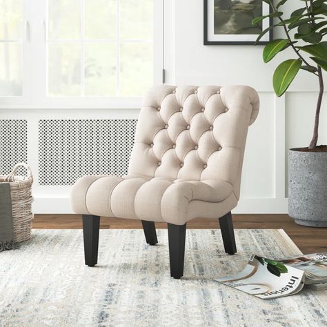 Lark Manor Upholstered Slipper Chair & Reviews | Wayfair Tufted Accent Chair, Tailored Style, Accent Chair Set, Slipper Chairs, Tufted Arm Chair, Upholstered Accent Chairs, Upholstered Side Chair, Mount Pleasant, Upholstered Arm Chair