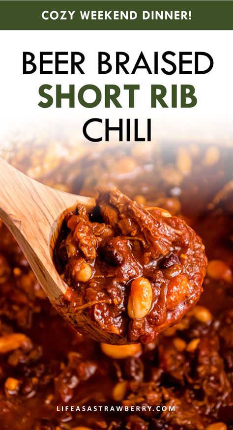 Short Ribs Chili, Chili With Short Ribs, Braised Beef Short Rib Chili, Short Rib Chili Slow Cooker, Short Rib Chili Recipe, Prime Rib Chili, Short Ribs Chili Recipe, Chili Recipe With Beer, Short Rib Recipes