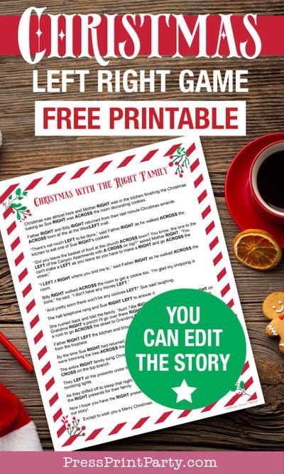 The Left Right Game Christmas Story [FREE Printable] - Press Print Party! Play this fun game at any Christmas dinner event at your table. Great game for families and friends. Only one gift required. Go left, right and across. Editable story. Add your own details. Great for gift exchange. Christmas dinner game Free printable by Press Print Party! Free Left Right Christmas Game, Christmas Left Right Story, Gift Exchange Story, Christmas Dinner Party Games, Left Right Christmas Game, Left Right Game, Big Christmas Gifts, Christmas Gift Exchange Games, Christmas Gift Games