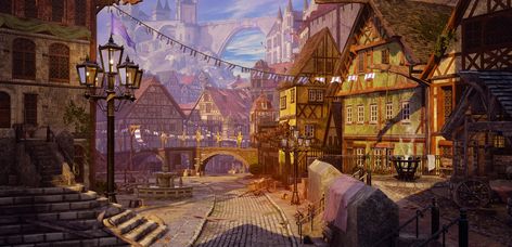 Medieval Square, Village Artwork, Medieval Germany, Old Germany, Camp Nanowrimo, Fantasy Village, 3d Environment, Modular Walls, Pretty Art