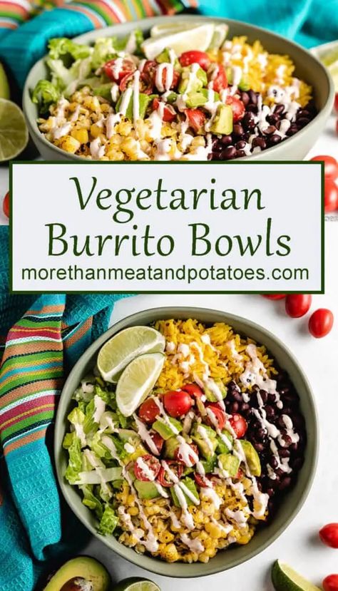 Chipotle Cream Sauce, Meatless Meals Healthy, Vegetarian Burrito, Vegetarian Recipes Dinner Healthy, Authentic Mexican Recipes, Meatless Monday Recipes, Sauce Chicken, Yellow Rice, Burrito Bowls