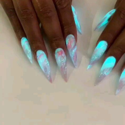 Glow In The Dark Marble Nails, Dark Opal Nails, Glow In The Dark Nails Acrylic, Glow In The Dark Nails Designs, Dark Acrylic Nails, Better Nails, Glow In The Dark Nails, Bridal Nails Designs, Sweet Nails