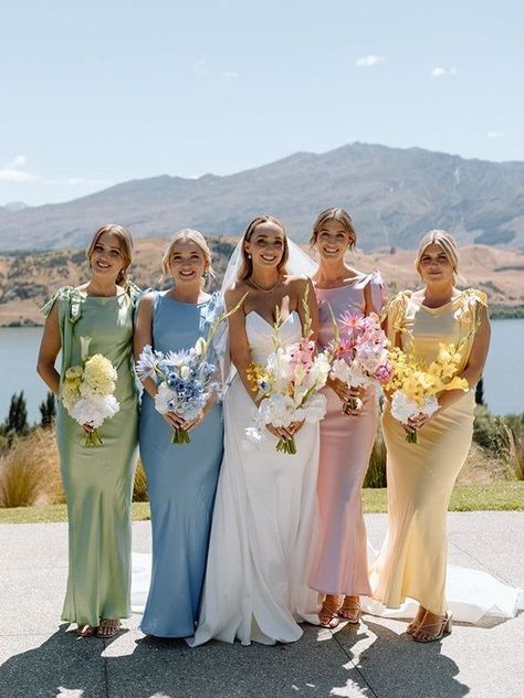 Bridesmaid Dresses Ankle Length, Summer Bridesmaids, Madison Wedding, Floral Bridesmaid Dresses, Mermaid Bridesmaid, Sage Wedding, Yellow Bridesmaids, Mermaid Bridesmaid Dresses, Dream Wedding Ideas Dresses