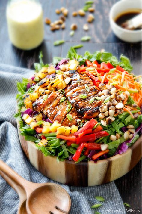 32 Salads That Make a Meal | foodiecrush.com Chicken Teriyaki Salad, Teriyaki Salad, Teriyaki Chicken Salad, Salad With Pineapple, Chicken Salad With Pineapple, Clean Eating Grocery List, Carlsbad Cravings, Sesame Dressing, Chicken Teriyaki