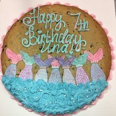 Untitled Mermaid Cookie Cake, Mermaid Cookie, Big Chocolate Chip Cookies, Cake Mermaid, Cookie Cake Designs, Mrs Fields, Mermaid Cookies, Ocean Birthday Party, Frosting Colors