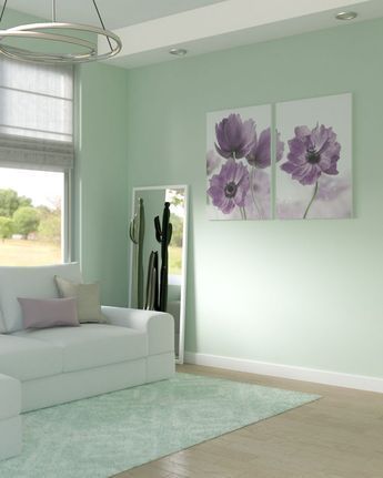 What Colors Go with Mint Green Walls? - roomdsign.com Pastel Green Paint Bedrooms, Pastel Purple Walls Bedroom, Mint Green House Interior Design, Pastel Green Bedroom Walls, Light Green And Gold Bedroom, Mint Living Room Walls, Light Green Blue Paint Colors, Light Green Bedroom Colors, Light Color Wall Paint