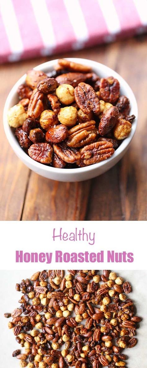 Sweet Roasted Nuts Recipe, Nut Mix Recipe, Roasted Nuts Recipe, Nut Dessert, Nut Butter Recipes, Healthy Honey, Healthy Nuts, Nut Snacks, Nut Recipes