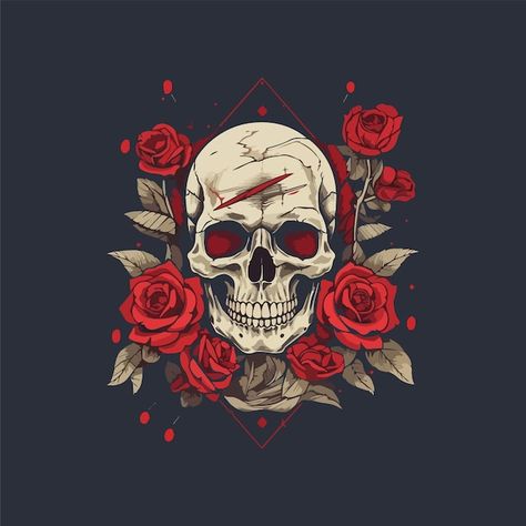 Skull around roses skull on roses in sku... | Premium Vector #Freepik #vector #skull-illustration #muertos #catrina #skull Mc Logo, Skull With Roses, Skull With Flowers, Skull And Roses, Skull Love, Roses Art, Skull Illustration, Premium Vector, Graphic Resources