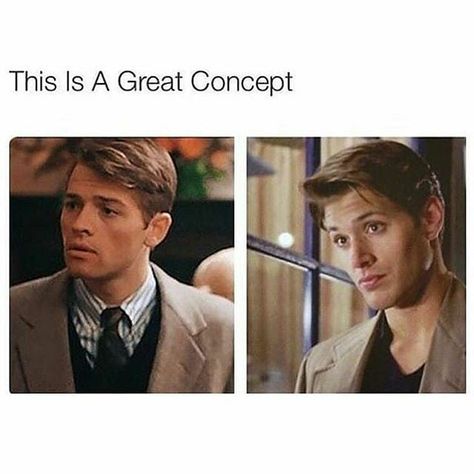 Young Dean and young Cas. They would be a great couple ❤️‍♀️ Dean And Cas, Jensen And Misha, Dean And Castiel, Supernatural Destiel, Twist And Shout, Supernatural Memes, Supernatural Funny, Supernatural Cast, Supernatural Fandom