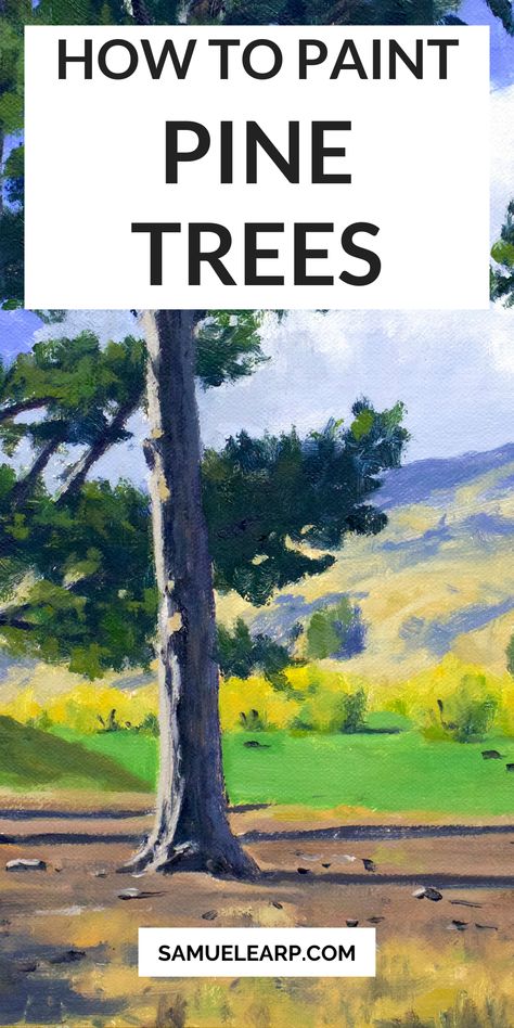 Painted Evergreen Trees, Cedar Tree Painting, Paint Pine Trees Acrylic, How To Paint Trees, Paint Pine Trees, Painting Pine Trees, Oil Painting Trees, Pine Tree Painting, Pine Tree Art