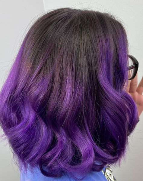 Attractive Purple Ombre Hair Idea Brown To Color Ombre Hair, Purple Tips Hair Brown, Purple Ombre Short Hair, Short Hair Purple, Short Hair With Purple Tips, Ombre Purple Hair, Brown To Purple Ombre Hair, Purple Hair Gradient, Purple Tips Hair