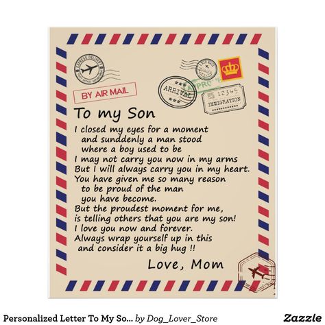 Personalized Letter To My Son From Dad Photo Print To My Son From Mom, Letter To My Son, Letter To My Mom, Family Reunion Gifts, Letters To My Son, Reunion Gift, Gift Letter, Son Quotes, I Love My Son