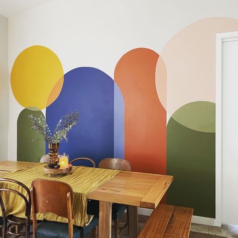 Terrazo Painted Wall, Corner Colour Block, Bright Wall Murals Painted, Playful Wall Mural, Industrial Mural Wall Art, 70s Wall Mural Diy, Color Block Wall Mural, Colourful Accent Wall, Shapes On Walls Painted