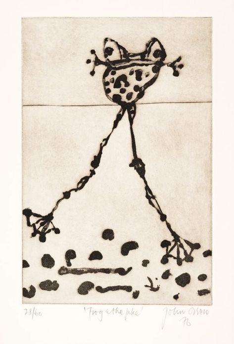 Frog and lake, from the Portfolio Lake Eyre, the Desert Sea 1976 Artist John Olsen Toad Illustration, John Olsen, Intaglio Etching, Intaglio Printmaking, John Henry, Art Journal Therapy, Insect Art, Australian Art, Sumi E