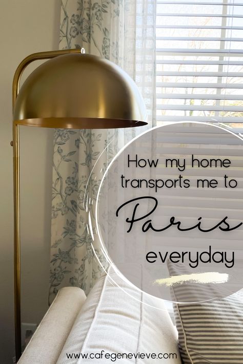 living room with French inspired decor, text overlay: "How my home transports me to Paris everyday" Paris Chic Decor, Paris Home Decor Parisian Style, Francophile Aesthetic, French Minimalist Decor, French Aesthetic Bedroom, Parisian Chic Style Home, French Room Aesthetic, French Home Aesthetic, Parisian Home Office