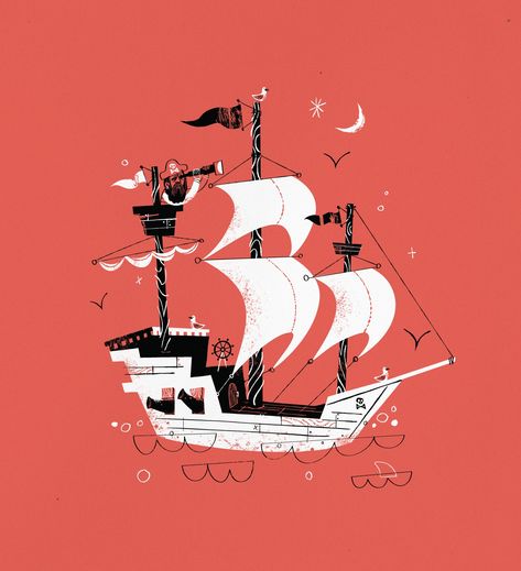 Pirate Boat Illustration, Pirate Illustration Concept Art, Vintage Pirate Illustration, Pirate Ship Illustration, Shipping Illustration, Pirate Ship Design, Cartoon Pirate Ship, Pirate Ship Drawing, Homemade Pirate Costumes