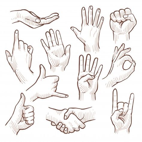 Las manos del garabato del dibujo lineal... | Premium Vector #Freepik #vector #fondo #icono #mano #linea Hand Gesture Drawing, Communication Illustration, Hand Drawing Reference, Gesture Drawing, Drawing Templates, Anatomy Drawing, Hand Sketch, Hand Art, Drawing Reference Poses