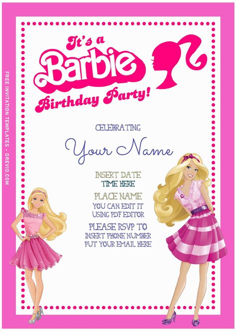 (Free Editable PDF) Chic & Fashionable Barbie Girls Birthday Invitation Templates | Download Hundreds FREE PRINTABLE Birthday Invitation Templates Barbie Invitation Template, Barbie Invitation, Barbie Birthday Invitations, Barbie Invitations, Birthday Party Invitations Free, Sports Birthday Invitations, Baby Boy Invitations, Free Barbie, Barbie Printables