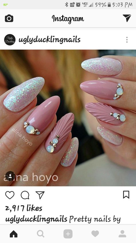 Pink Mermaid Nails, Textured Nails, Wedding Nails Ideas, Sea Nails, Swarovski Nails, Mermaid Nails, Pink Mermaid, Her Nails, Cat Kuku