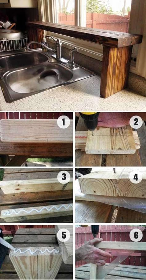 Diy Over The Sink Shelf, Over The Sink Shelf, Cocina Diy, Sink Shelf, Pallet Project, Pallet Shelves, Over The Sink, Wood Pallet Projects, Diy Pallet Projects