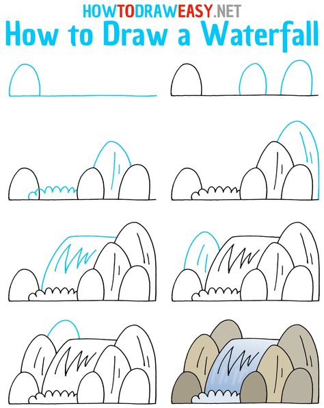 How to Draw a Waterfall Step by Step #Waterfall #WaterfallDrawing #HowtoDrawaWaterfall #Nature #NatureDrawing #EasytoDraw #WaterfallDrawingGuide #WaterfallDrawingTutorial #StepbyStepDrawings #StepbyStepDrawingGuides #HowtoDrawEasy How To Draw A Waterfall, Waterfall Drawing Easy, Draw A Waterfall, Draw Landscape, Waterfall Drawing, Elementary Drawing, How To Dr, Sketchbook Challenge, Waterfall Paintings