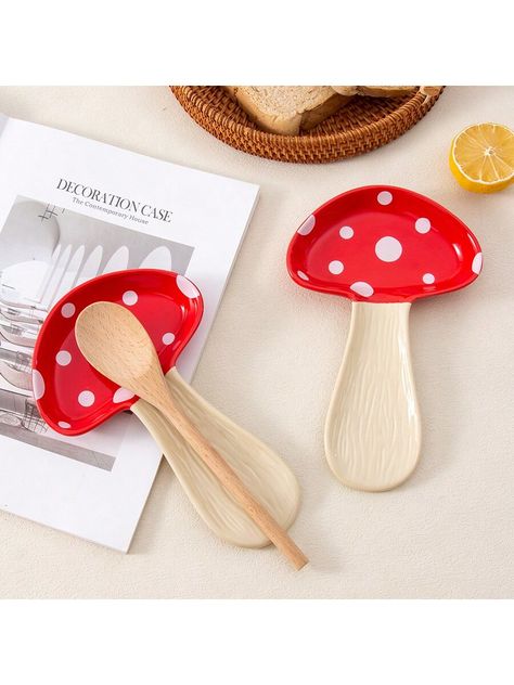 1pc Ceramic High Temperature Resistant Mushroom Spoon Rest, Cute And Sturdy Spatula Holder Spoon Holder For House Warming Gift School Supplies,Back To School Mushroom Spoon Holder    Polymer Clay     Kitchen & Dining, size features are:Bust: ,Length: ,Sleeve Length: Ceramics Spoon Holder, Easy Poterry Ideas, Polymer Clay Spoon Rest, Cute Spoon Rest, Mushroom Spoon Rest, Ceramic Christmas Gifts, Ceramic Spoon Holder, Air Dry Clay Spoon Rest, Clay Spoon Holder