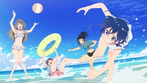 Anime Beach Episode, Episode Outfits, Anime Beach, Beach Episode, Cardboard Costume, Beach Poses With Friends, Beach Drawing, Anime Summer, Summer Poses