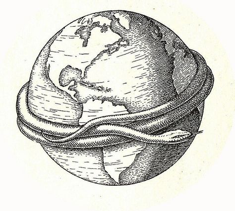 Serpent around the world Personal Tattoos, Globe Drawing, Globe Tattoos, World Serpent, Globe Map, Engraving Tattoo, Bedroom Painting, Globe Art, Norse Tattoo