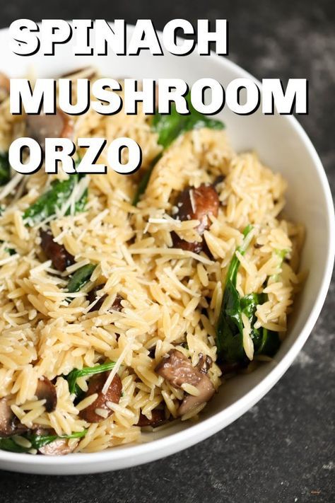 Orzo With Spinach And Mushrooms, Orzo And Mushrooms, Orzo Mushroom Spinach, Orzo With Spinach, Mushroom Orzo, Spinach And Mushroom, Spinach Mushroom, Orzo Recipes, Pasta Sides