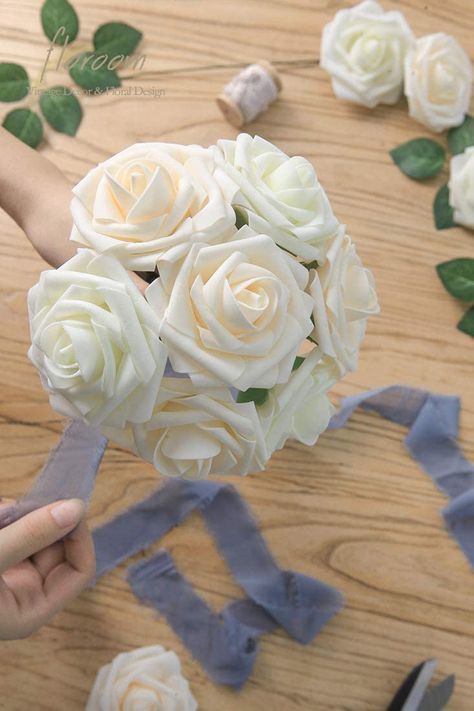 DIY Wedding Bouquets White Bridal Shower Centerpieces Arrangements Party Elegant Centerpieces For Party, Centerpieces For Party, Fake Roses, Garden Centerpiece, Boda Diy, White Bridal Shower, Artificial Floral Arrangements, Party Tables, Bridal Shower Centerpieces