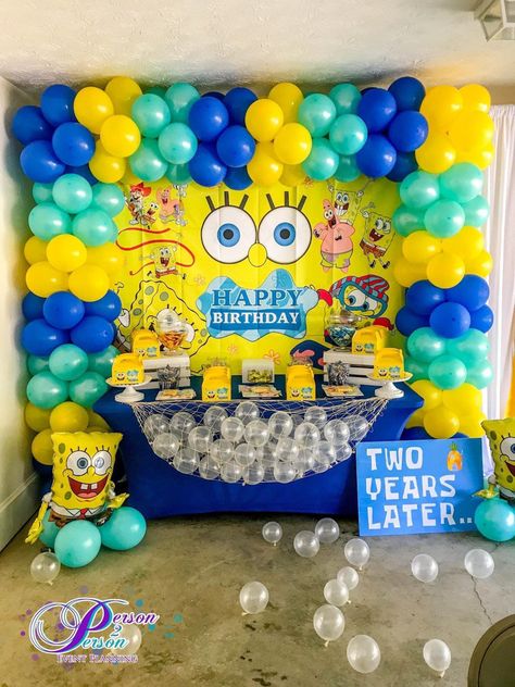 Spongebob Backdrop For Birthday, Spongebob Birthday Party Diy Ideas, Spongebob Birthday Shirts For Family, Spongebob 5th Birthday Party Ideas, Spongebob Birthday Party Backdrop, Spongebob Second Birthday Party, Spongebob Squarepants Party Decorations, Spongebob Birthday Backdrop, Spongebob 1st Birthday Party Ideas