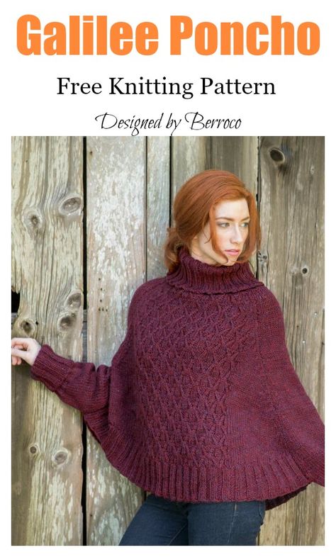 Galilee Poncho Free Knitting Pattern  #freeknittingpattern #poncho #sweaters Poncho Knitting, Poncho With Sleeves, Poncho Patterns, Knit Poncho Sweater, Poncho Crochet, Poncho Knitting Patterns, Chunky Knitting Patterns, Knitted Cape, Knit Poncho