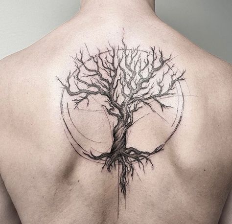 Tree of life White Ink Tree Tattoo, Back Tree Tattoos For Guys, Tree Back Piece Tattoo, Tree Shoulder Tattoo For Men, Tree Back Tattoo For Men, Tattoo Ideas For Men Tree, Life Tree Tattoo Men, Greek Tree Tattoo, Masculine Tree Of Life Tattoo