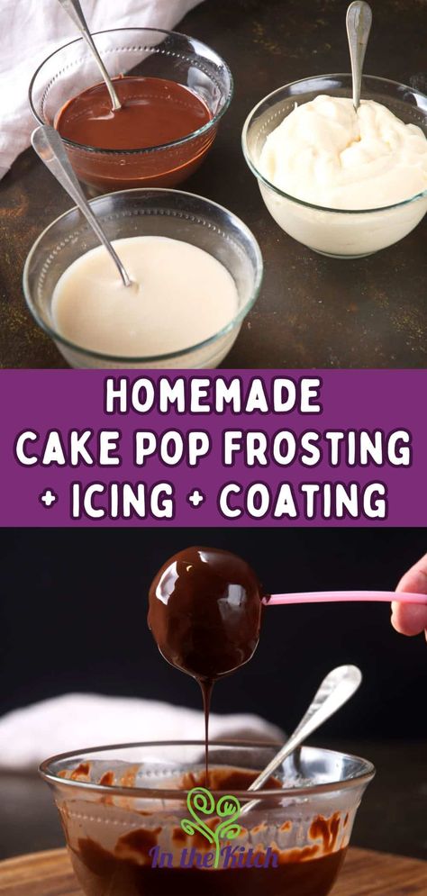 Cake Pop Frosting & Coating - In the Kitch Cake Pop Icing Without Candy Melts, Frosting Recipes For Cake Pops, Decorating Cake Pops Ideas, How To Make Cake Pops Without Frosting, Cake Pop Icing Recipe Frostings, Best Cakepop Recipes, Cake Pops Without Candy Melts, Cake Pops Icing Recipe, How To Make Cake Pop Icing