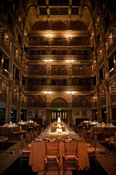 Library Reception, John Hopkins University, George Peabody Library, Peabody Library, Early Spring Wedding, Enchanted Garden Wedding, Library Wedding, Wedding Court, Real Weddings Photos