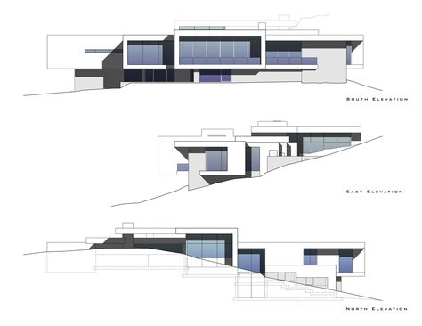 Slope House, Hillside House, Architecture Model House, Architecture Design Concept, Architect House, House Architecture Design, Facade Design, Facade House, Home Design Plans