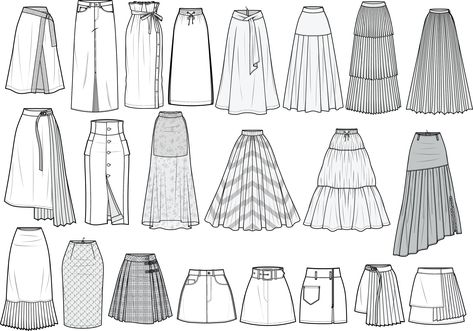 Pleated Skirt Fashion Illustration, Casual Clothing Drawing, Model Dresses Drawing, How To Draw Fashion, Fashion Flat Sketches Technical Drawings, Long Skirt Sketch, Skirt Sketches Fashion Drawings, Technical Drawing Skirt, Fashion Illustration Skirt