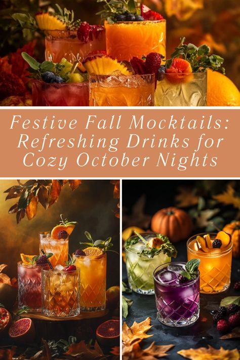 Celebrate fall with these refreshing mocktails! Bursting with seasonal flavors like pumpkin, apple, and cinnamon, these alcohol-free drinks are perfect for cozy nights in. 🍂🥂 #FallDrinks #MocktailRecipes #CozyAutumnVibes #FestiveMocktails #SeasonalFlavors Nonalcoholic Fall Cocktails, Fall Punch Mocktail, Healthy Fall Mocktail, Fall Virgin Drinks, Pumpkin Mocktail Recipe, Autumn Mocktails Non Alcoholic, Non Alcoholic Fall Punch, Hot Fall Drinks Nonalcoholic, Fall Drink Recipes Nonalcoholic