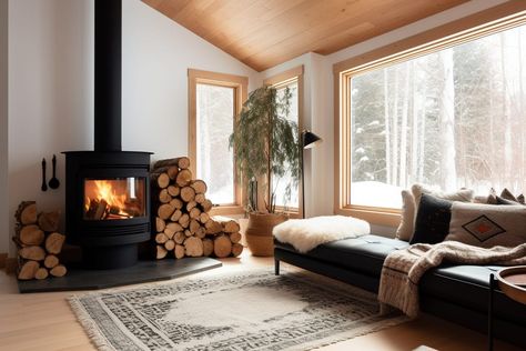 Before & After: Log Cabin Modern Interior Refresh - Decorilla Online Interior Design Cabin Modern Interior, Modern Log Cabin Interior, Modern Cabin Interior Design, Minimalist Scandinavian Living Room, Scandinavian Cabin Interior, Log Cabin Interior Design, Log Cabin Modern, Modern Cabin Interior, Minimalist Cabin