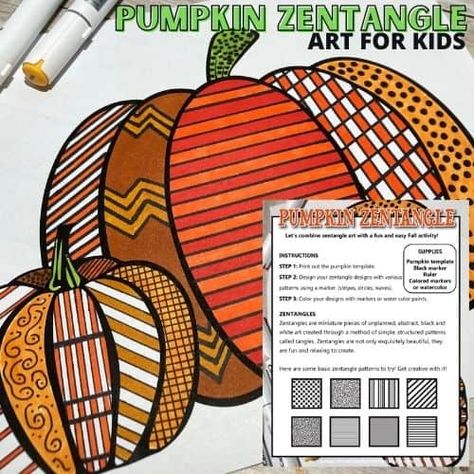 Pattern Pumpkin Art, Grade 2 Art Ideas Lesson Plans, Fall Art Projects For Upper Elementary, Pumpkin Zentangle Art, Pumpkin Art Projects For Middle School, Pumpkin Crafts Elementary School, Grade 5 Fall Art, Grade 3 Thanksgiving Art, Fall Art Ideas For 4th Grade