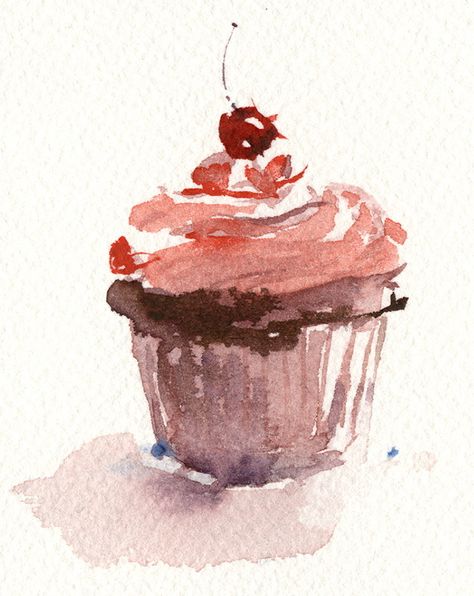 i-Create When You Realize It's Friday T-Shirt Watercolor Dessert Painting, Watercolour Cupcake, Cupcake Sketch, Water Colors Painting, Cupcake Watercolor, Watercolor Cupcake, Art Supply Box, Cupcake Painting, Cherry Art