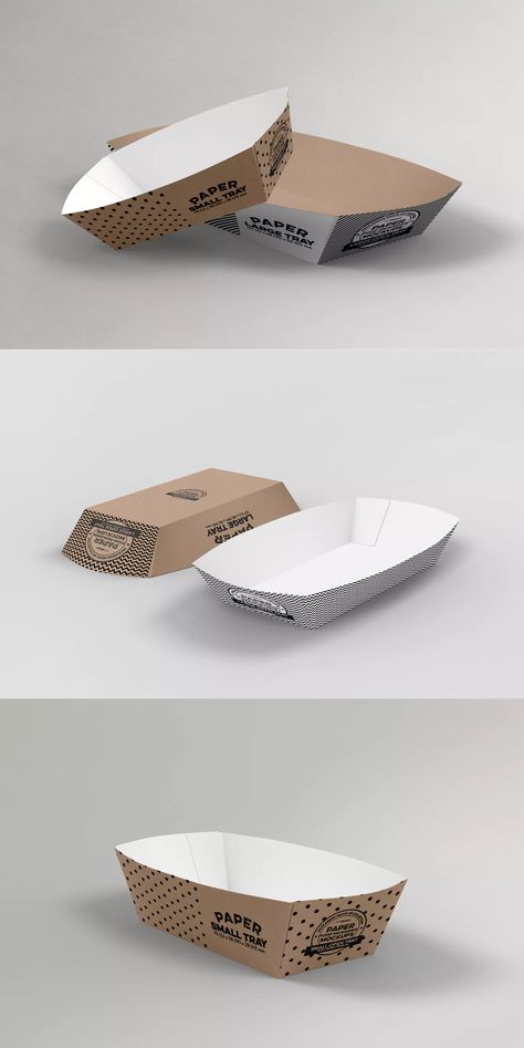 Paper Takeout Trays Packaging Mockup. Download Fries Packaging, Paper Food Tray, Food Cart Business, Food Delivery Packaging, Black Dessert, Food Mockup, Paper Box Diy, Food Business Ideas, Paper Bag Design